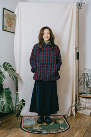 Fleece Check Button Hoodie Purple