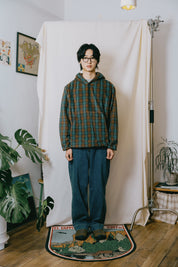 Fleece Check Button Hoodie Brown