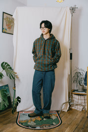 Fleece Check Button Hoodie Brown