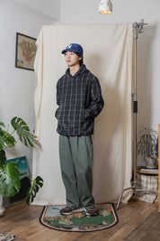 Fleece Check Button Hoodie Black
