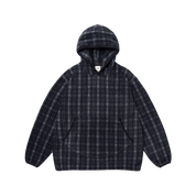 Fleece Check Button Hoodie Black