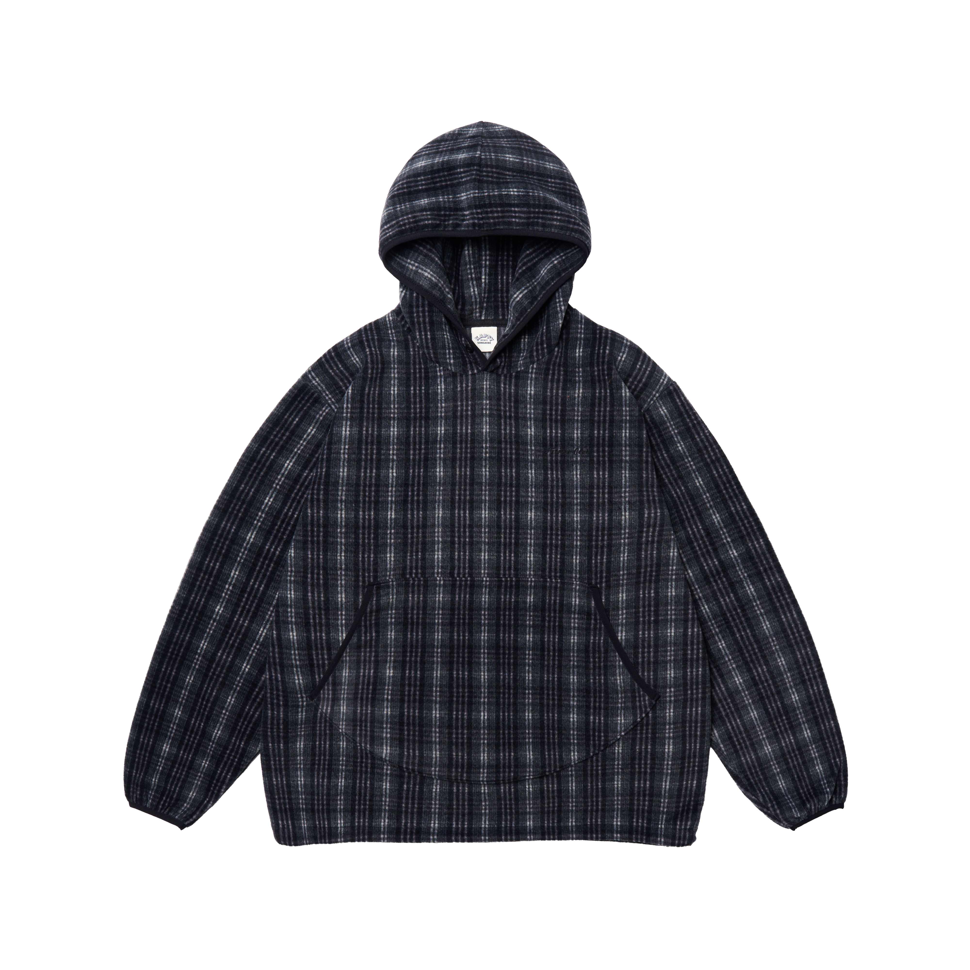 Fleece Check Button Hoodie Black