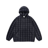 Fleece Check Button Hoodie Black
