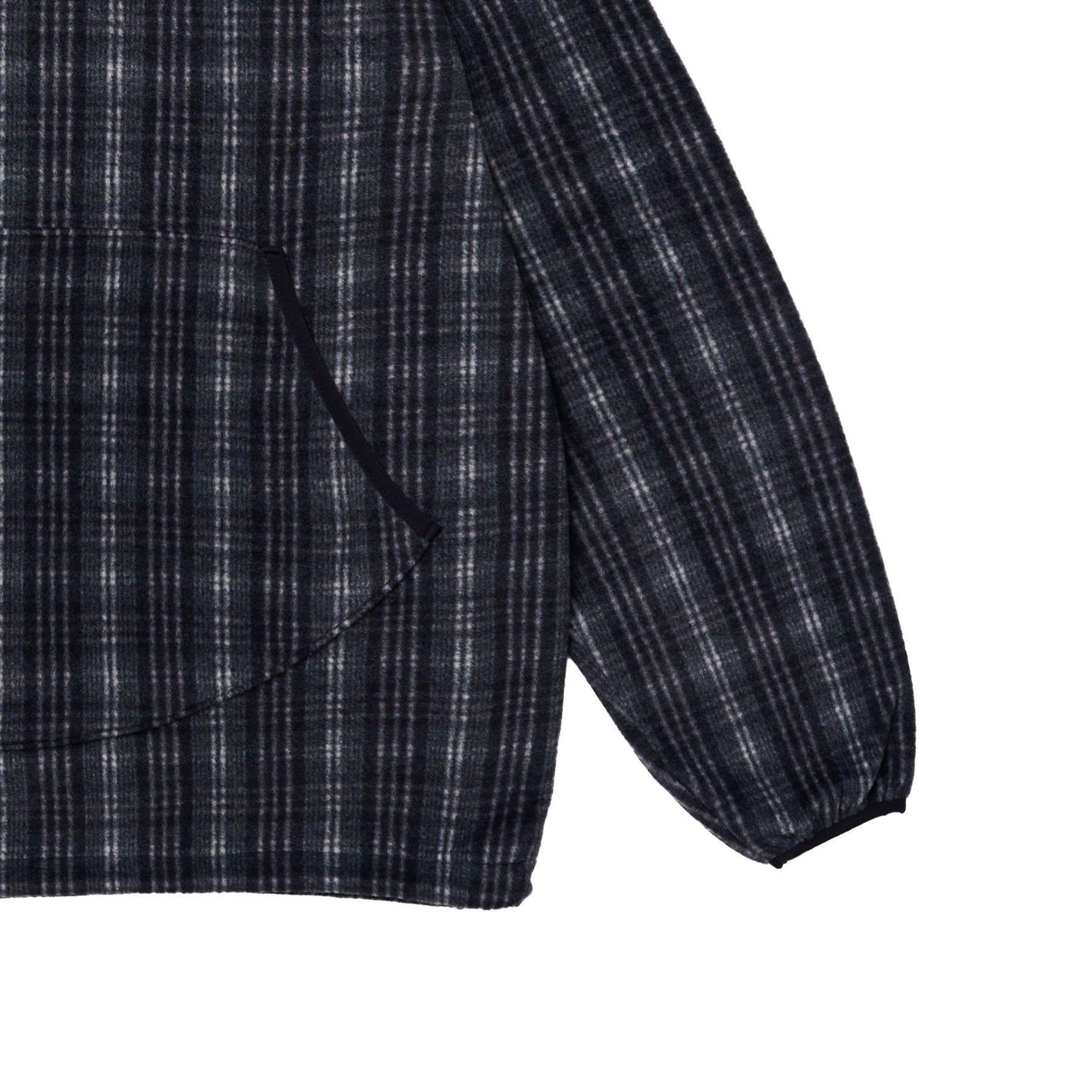 Fleece Check Button Hoodie Black