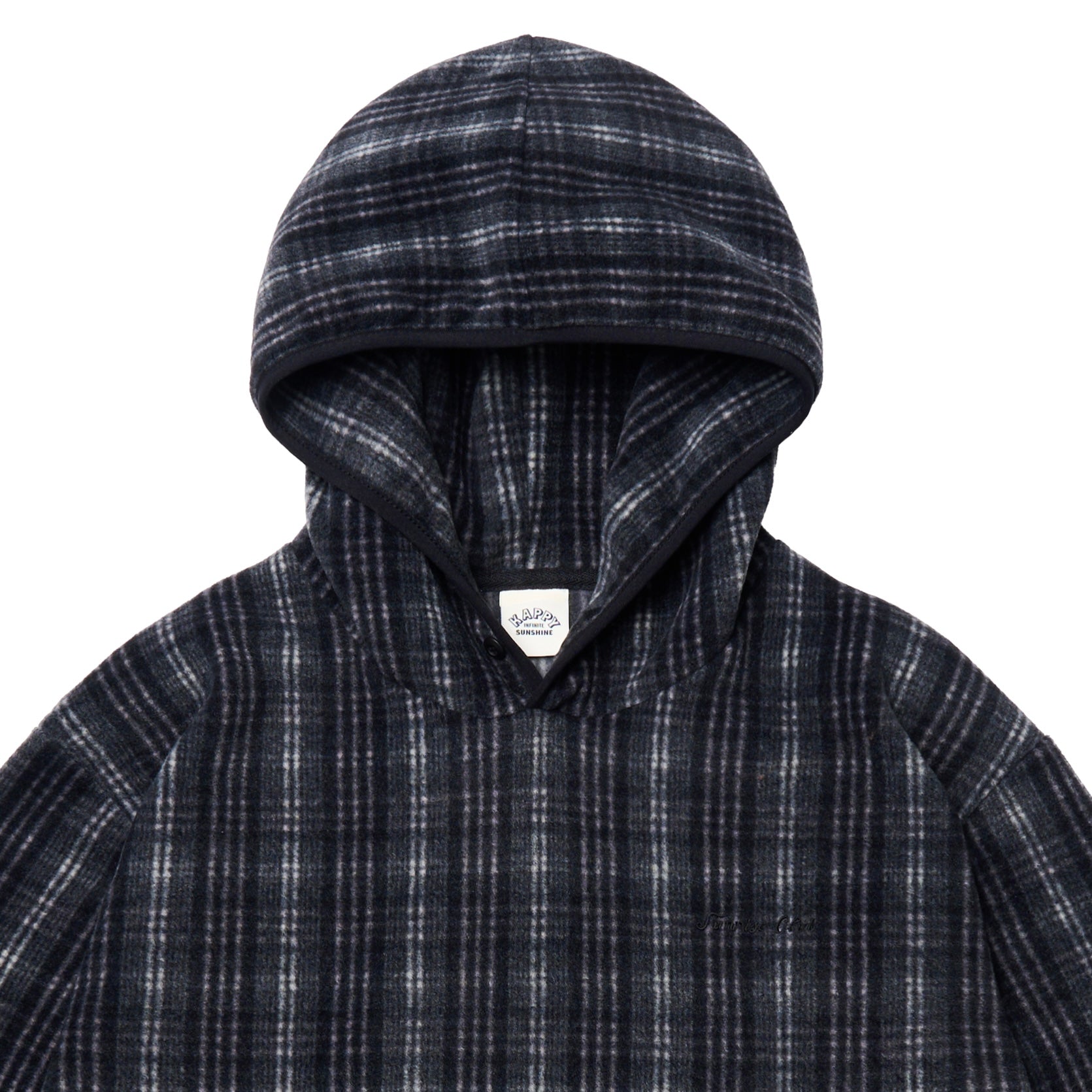 Fleece Check Button Hoodie Black