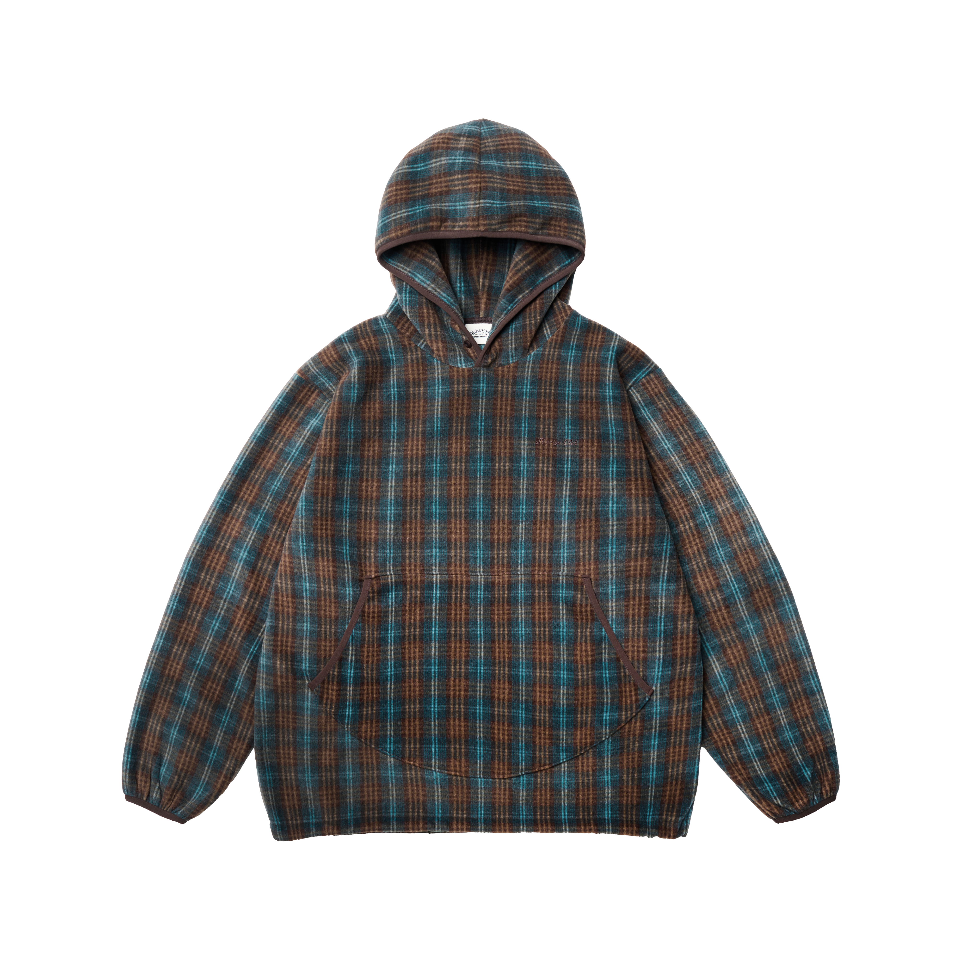 Fleece Check Button Hoodie Brown