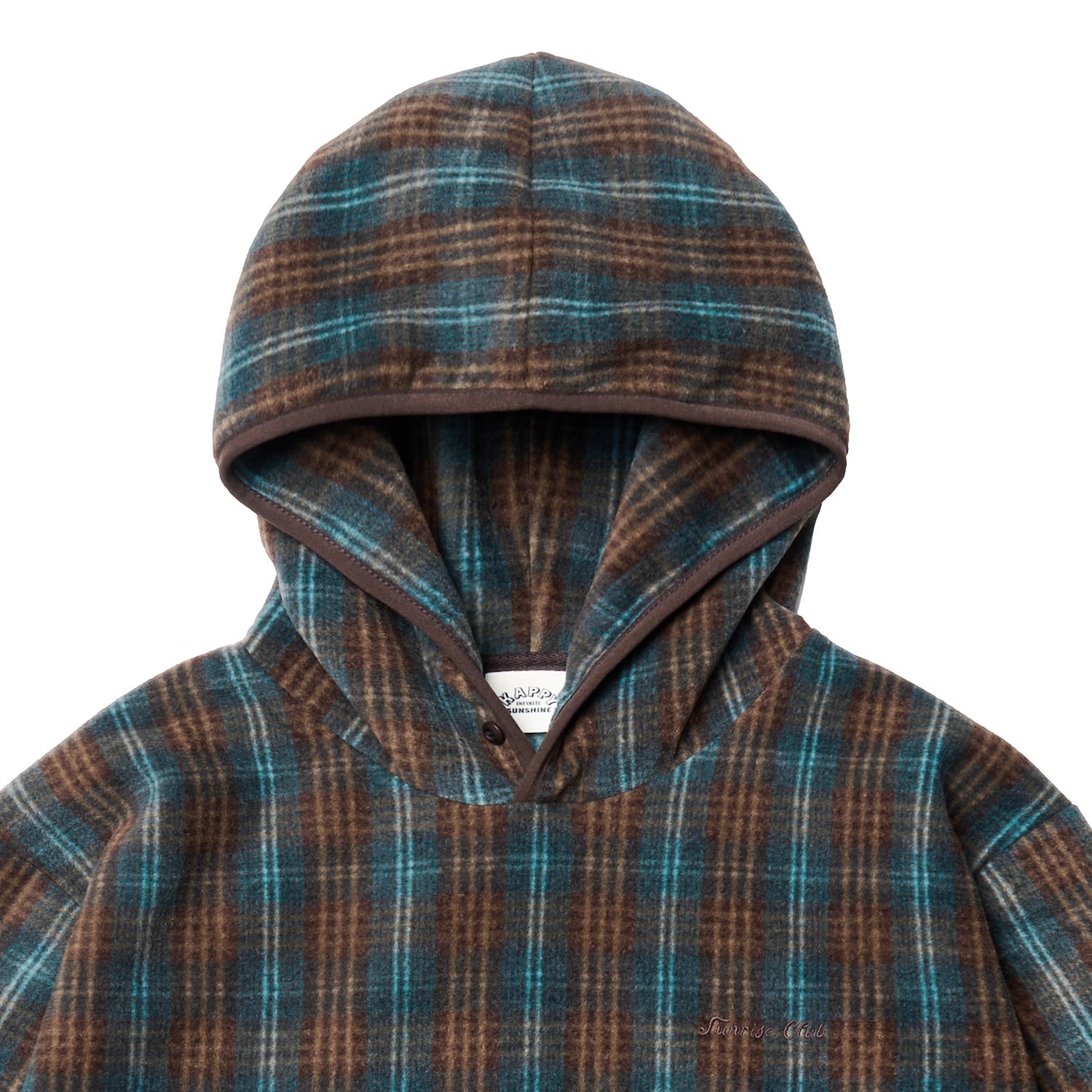 Fleece Check Button Hoodie Brown