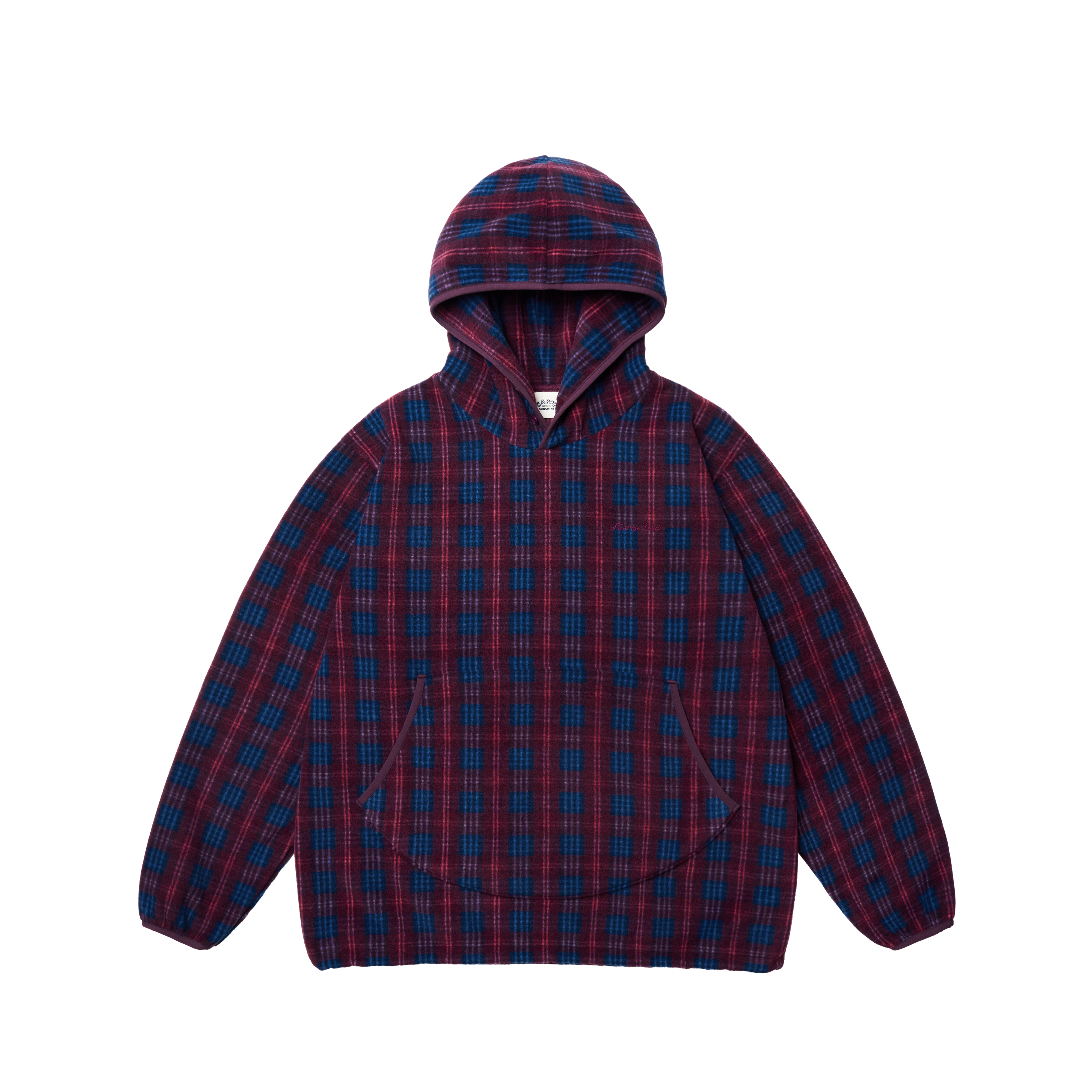 Fleece Check Button Hoodie Purple