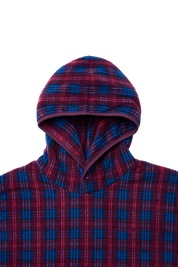 Fleece Check Button Hoodie Purple