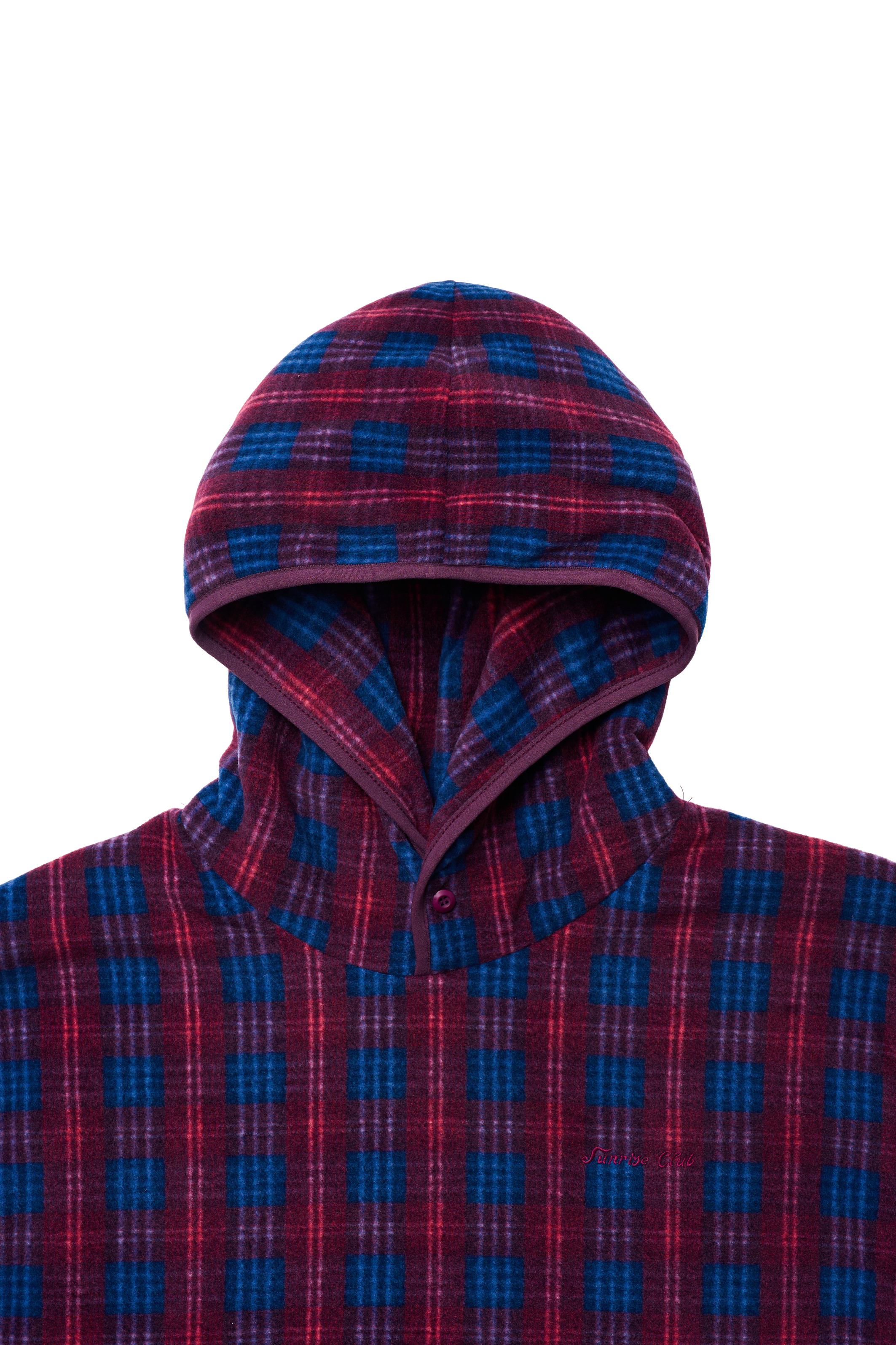 Fleece Check Button Hoodie Purple