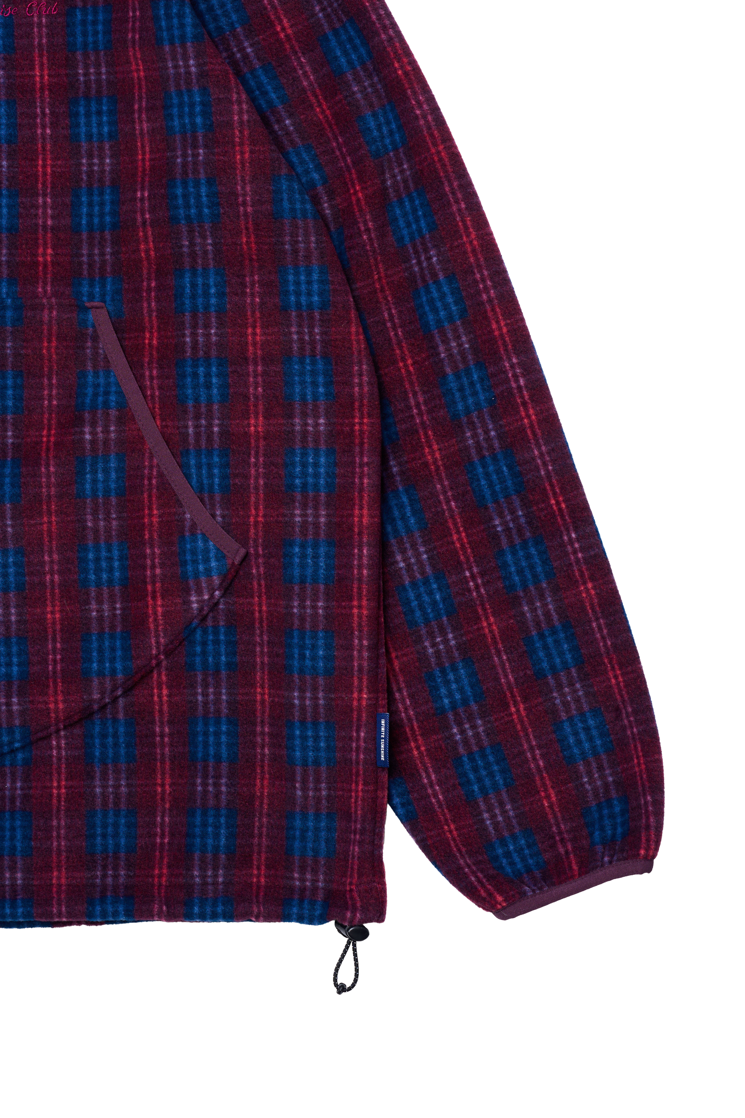 Fleece Check Button Hoodie Purple