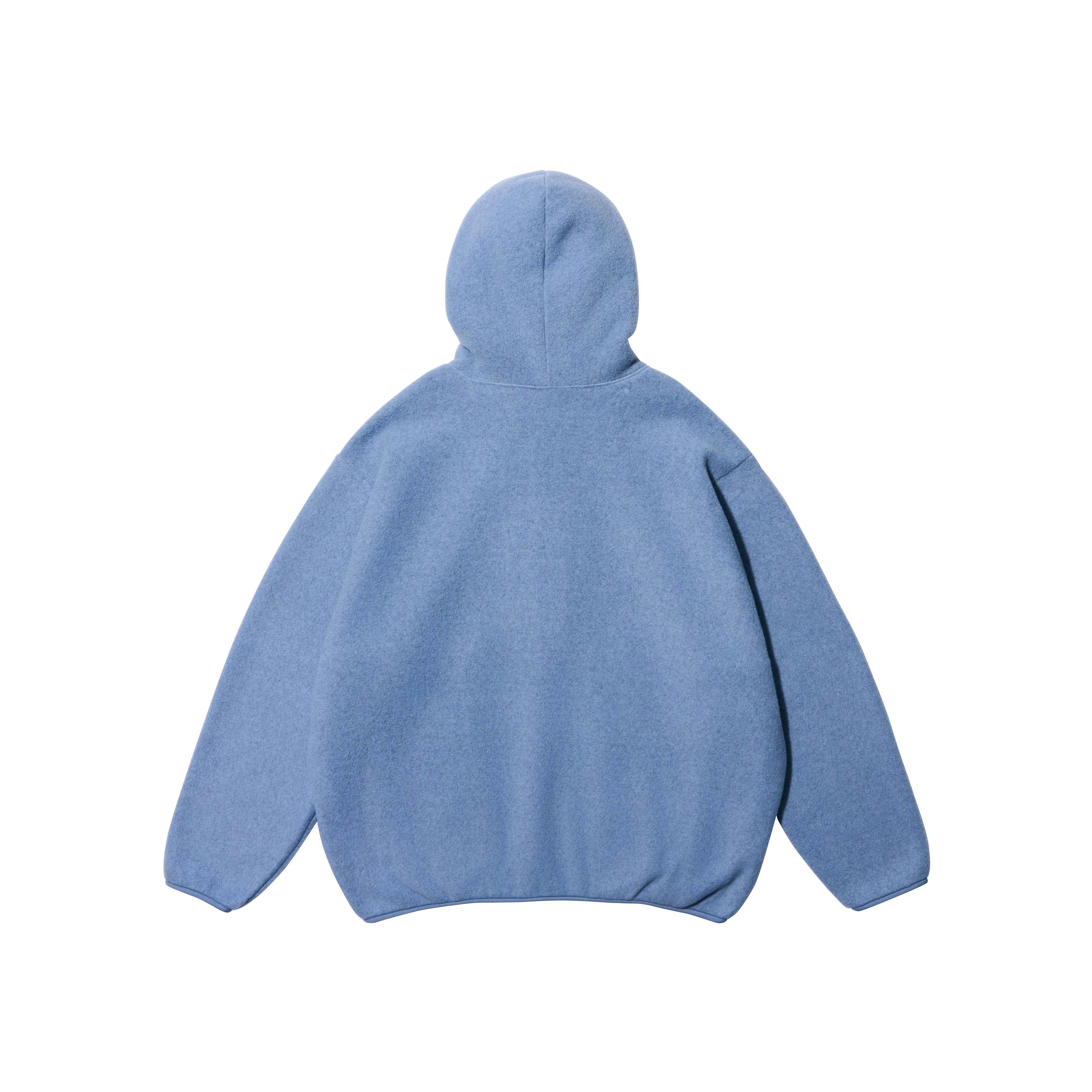 A light blue hooded sweatshirt shown from the back, photographed against a solid white background.