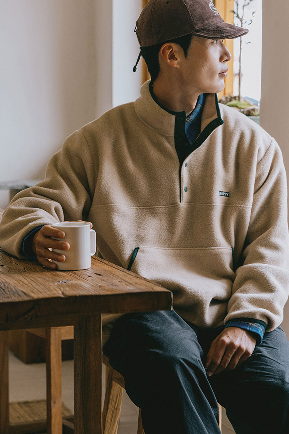 Fleece Button Anorak (Beige)