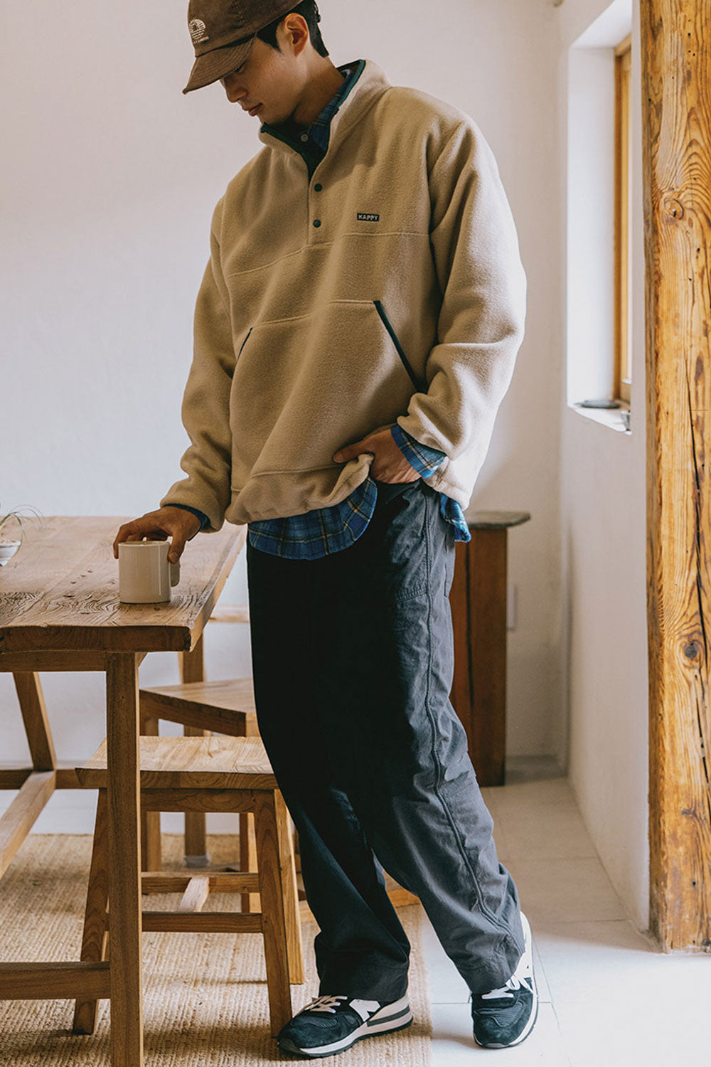 Fleece Button Anorak (Beige)