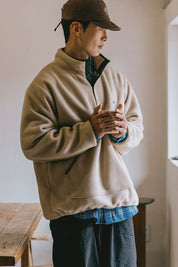 Fleece Button Anorak (Beige)