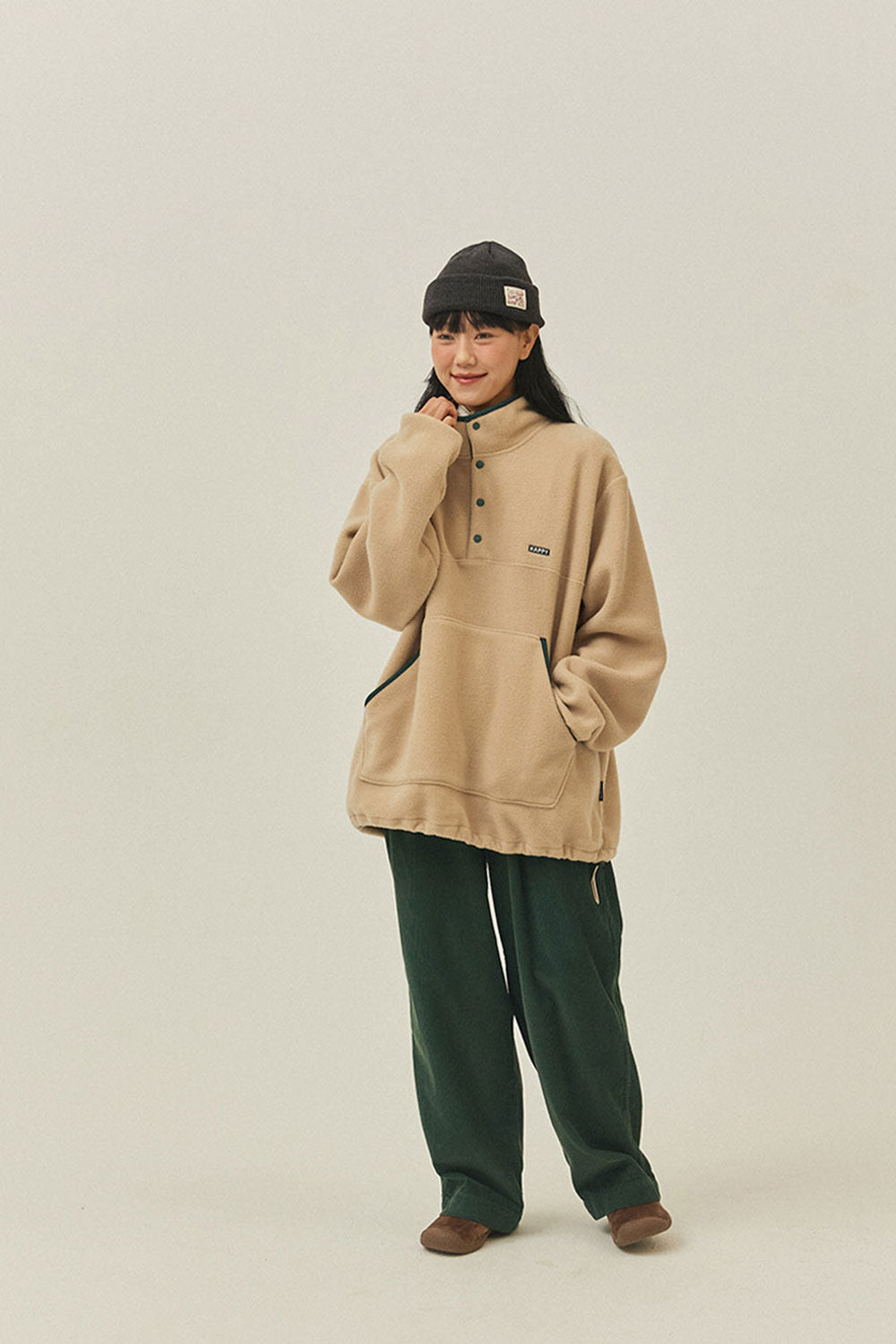 Fleece Button Anorak (Beige)