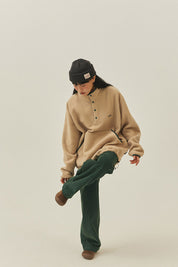 Fleece Button Anorak (Beige)