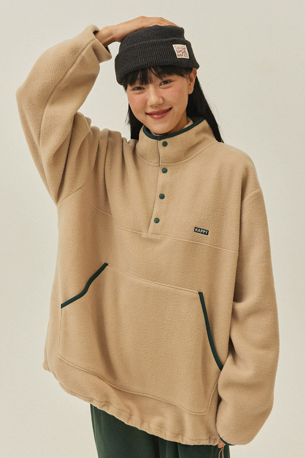 Fleece Button Anorak (Beige)