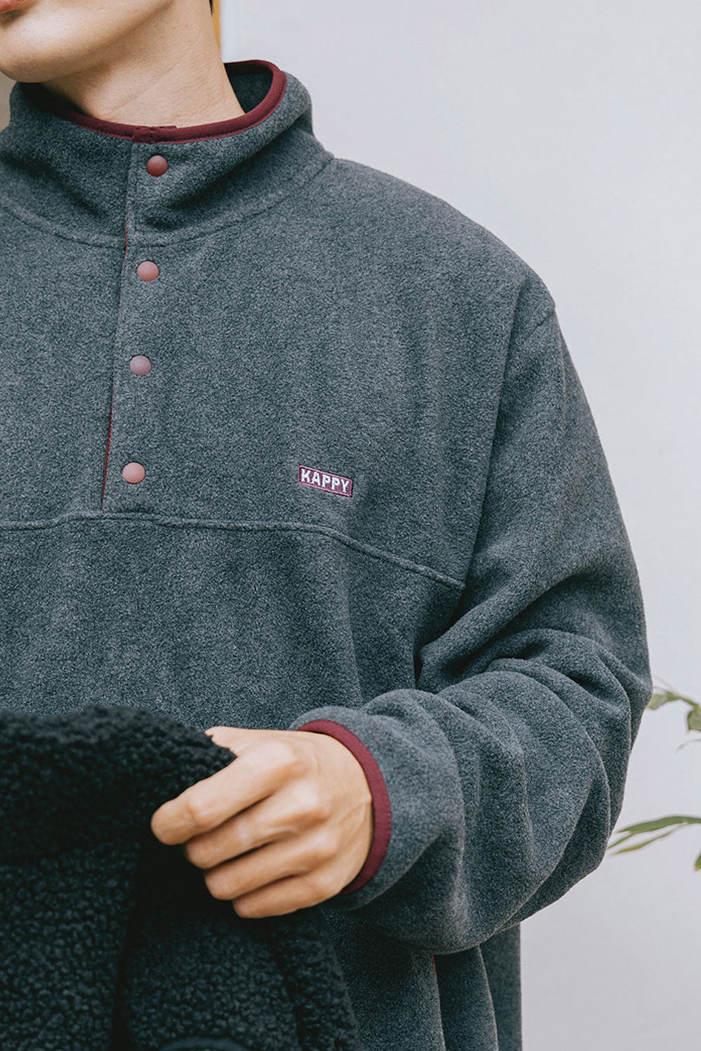 Fleece Button Anorak (Dark Grey)