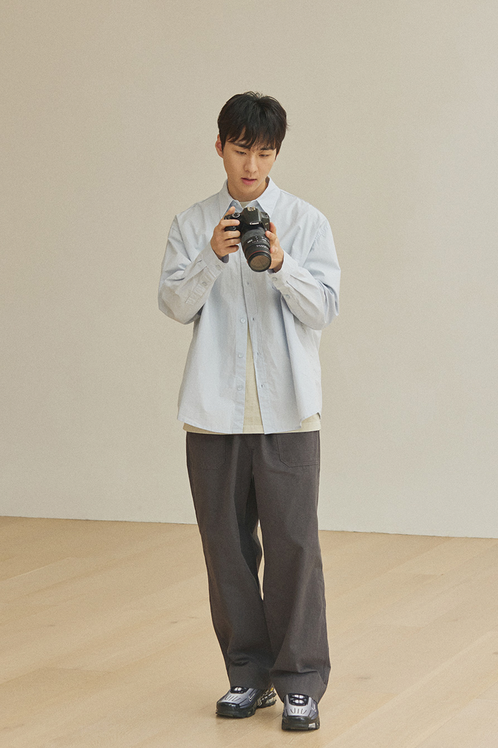 One Tuck Wide Fatigue Pants (Charcoal)