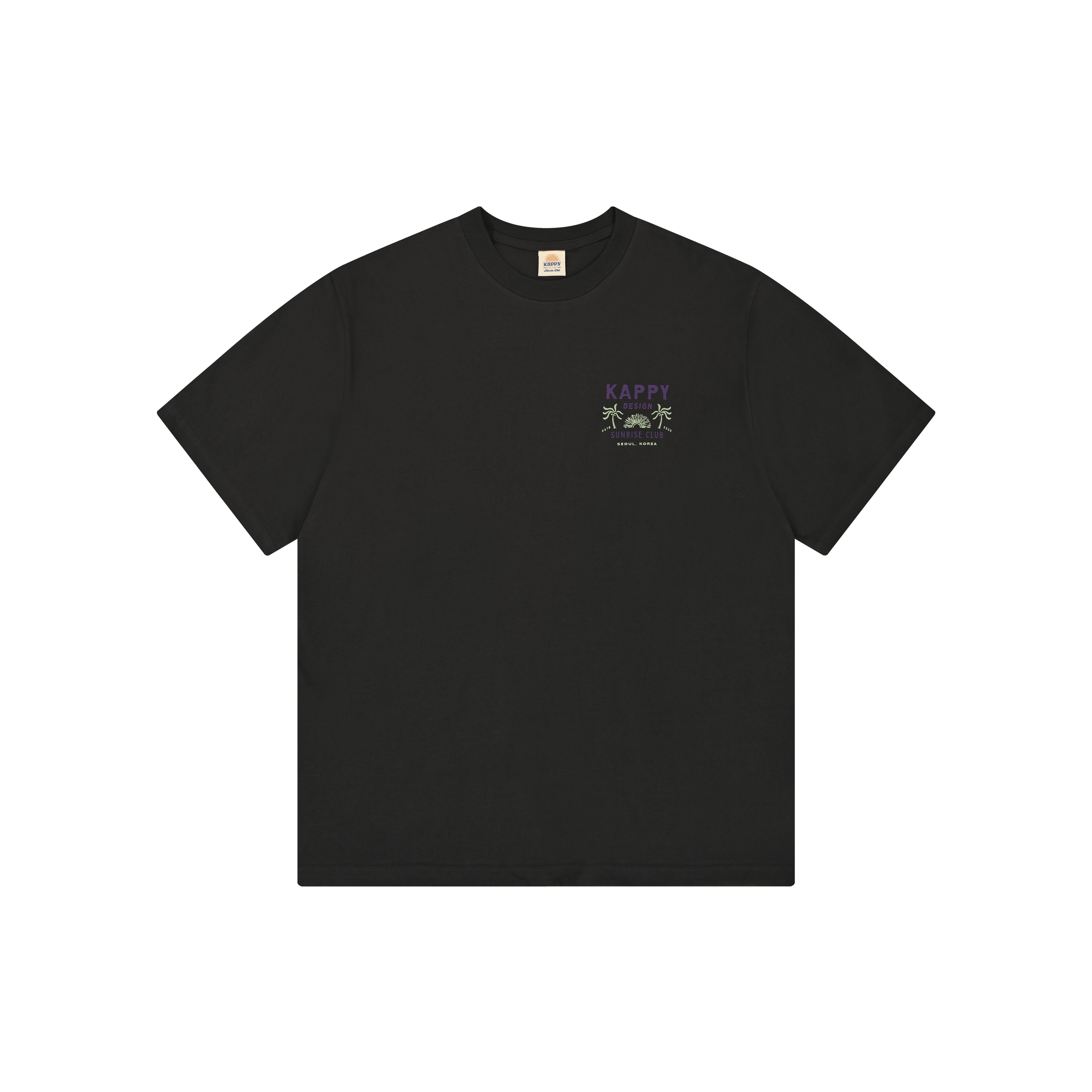 Charcoal t-shirt with a small logo on the chest against a white background