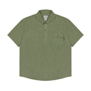 Khaki Green polo shirt with a pocket on a white background