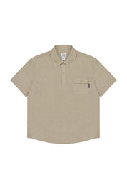 Beige short-sleeve shirt with a pocket on a white background