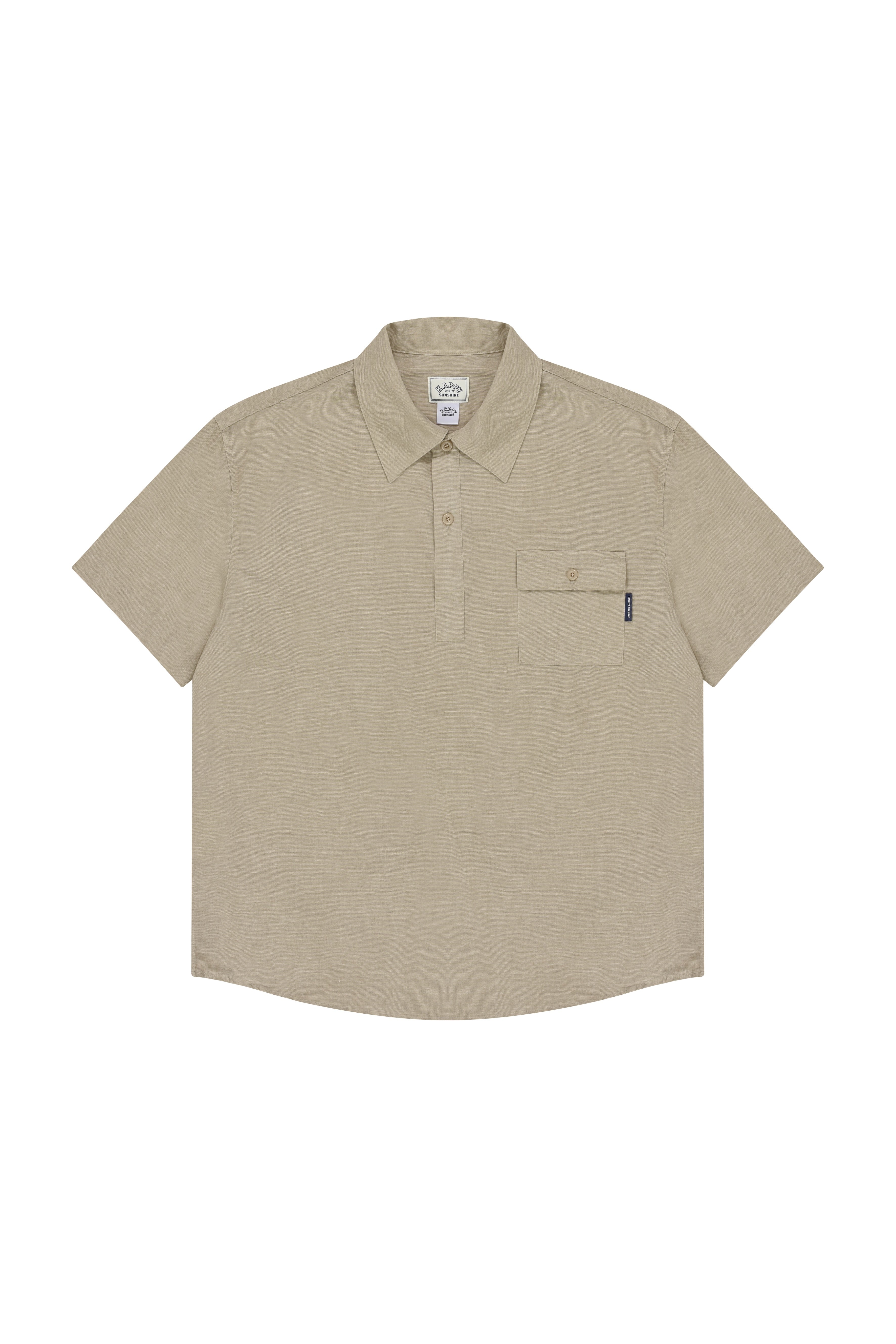Beige short-sleeve shirt with a pocket on a white background