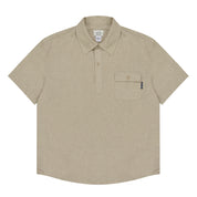Beige short-sleeve shirt with a pocket on a white background