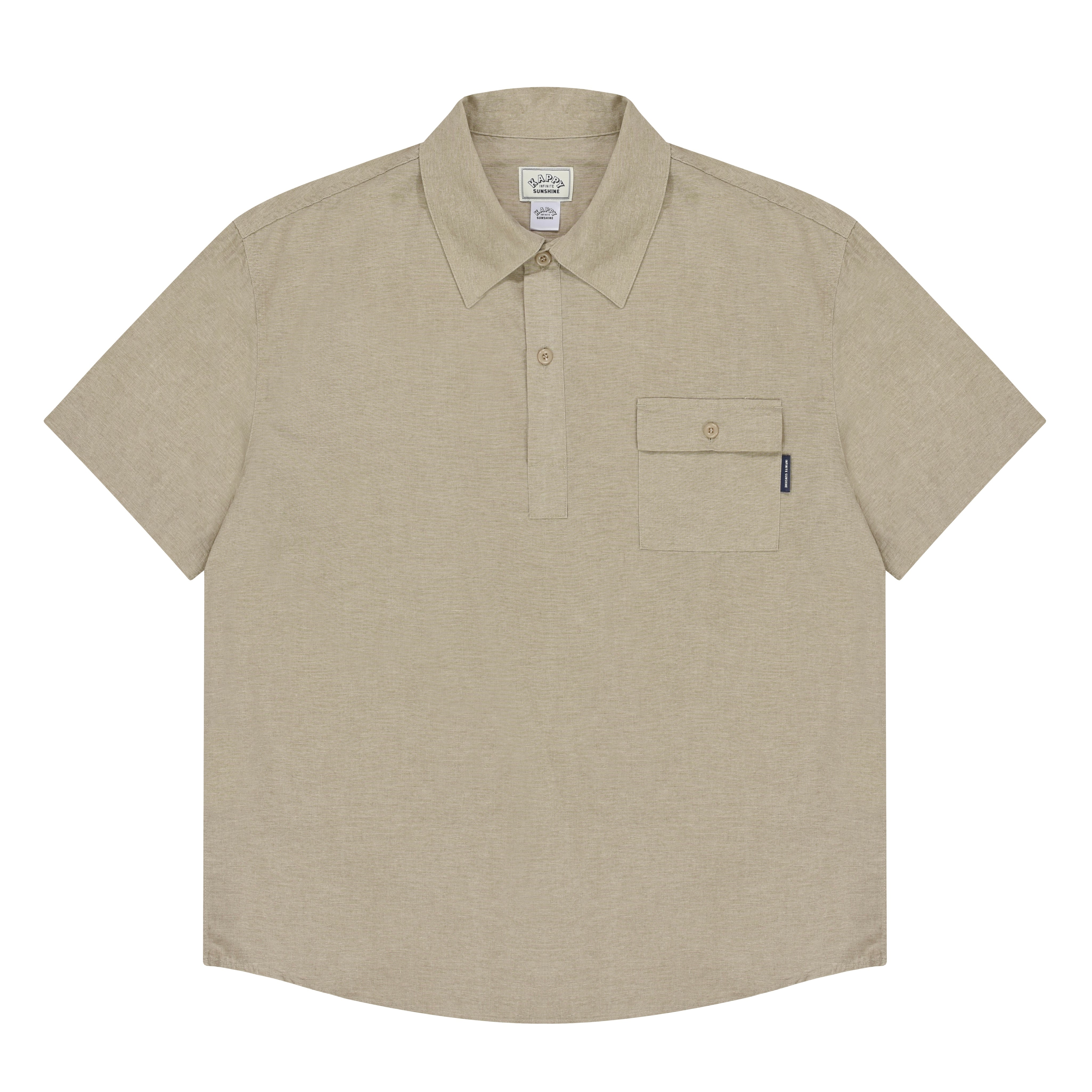 Beige short-sleeve shirt with a pocket on a white background