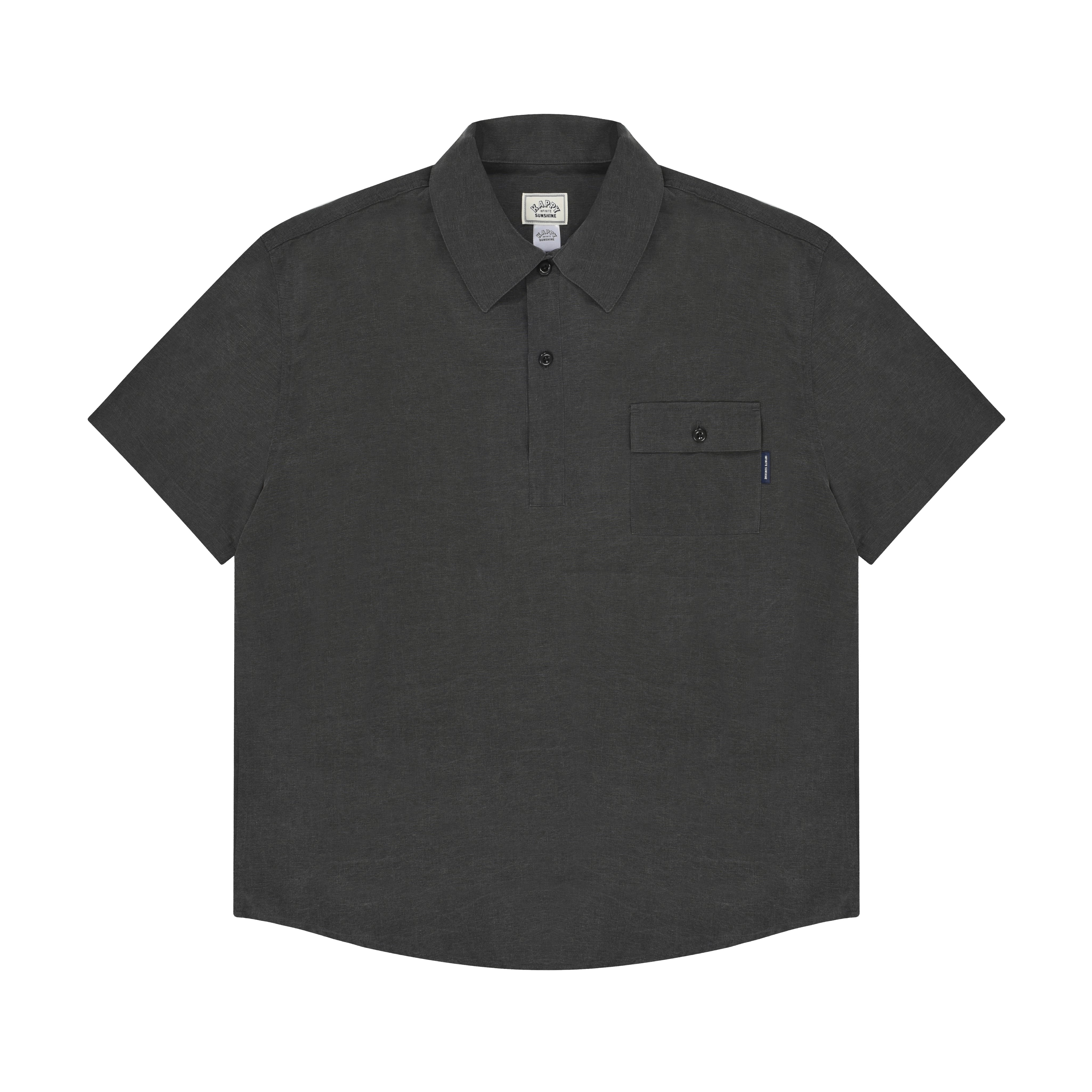 Charcoal polo shirt with a pocket on a white background