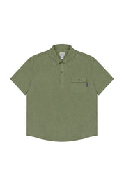 Khaki Green polo shirt with a pocket on a white background