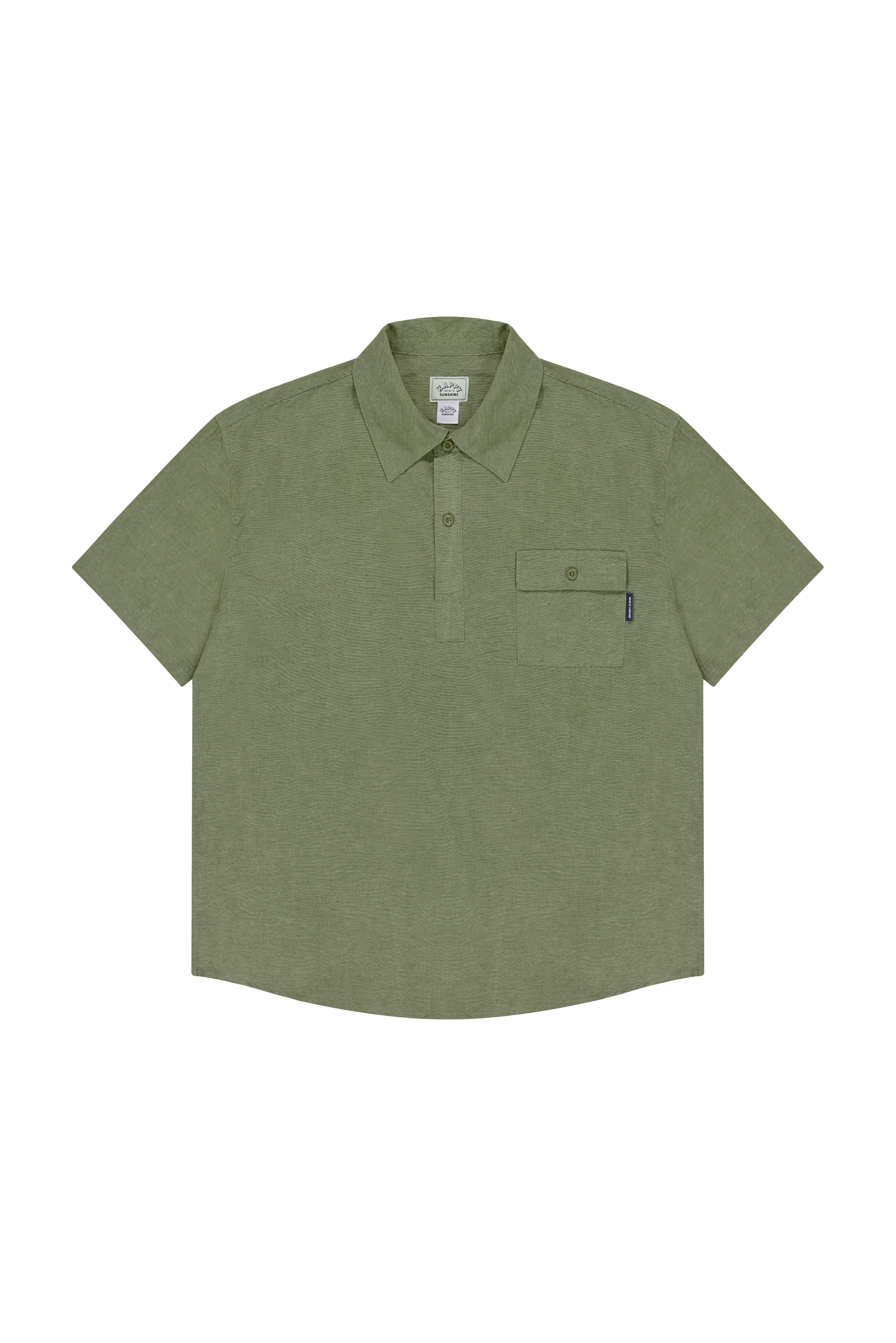Khaki Green polo shirt with a pocket on a white background