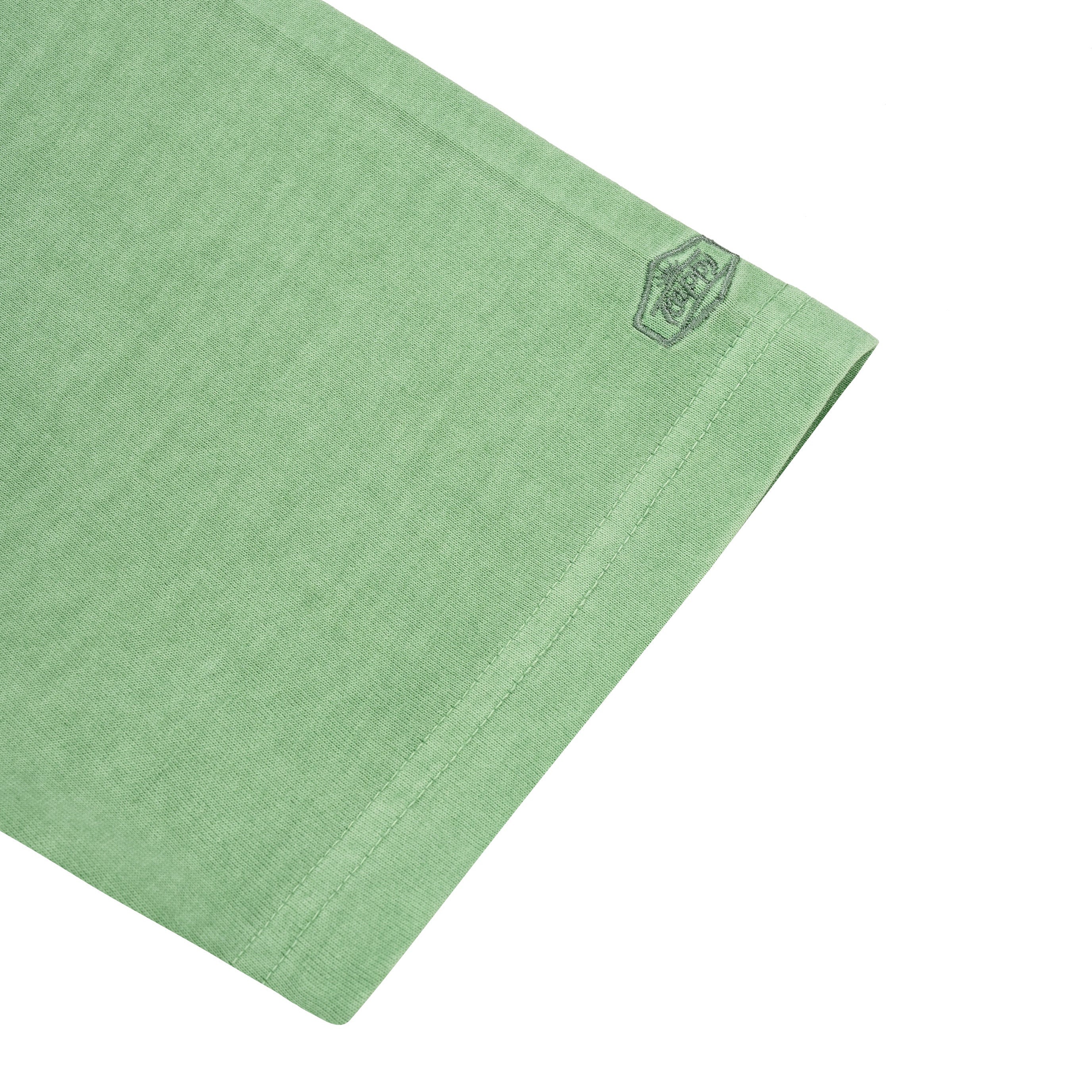 Green fabric with a logo on a white background