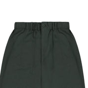 Dark green pants with an elastic waistband on a white background