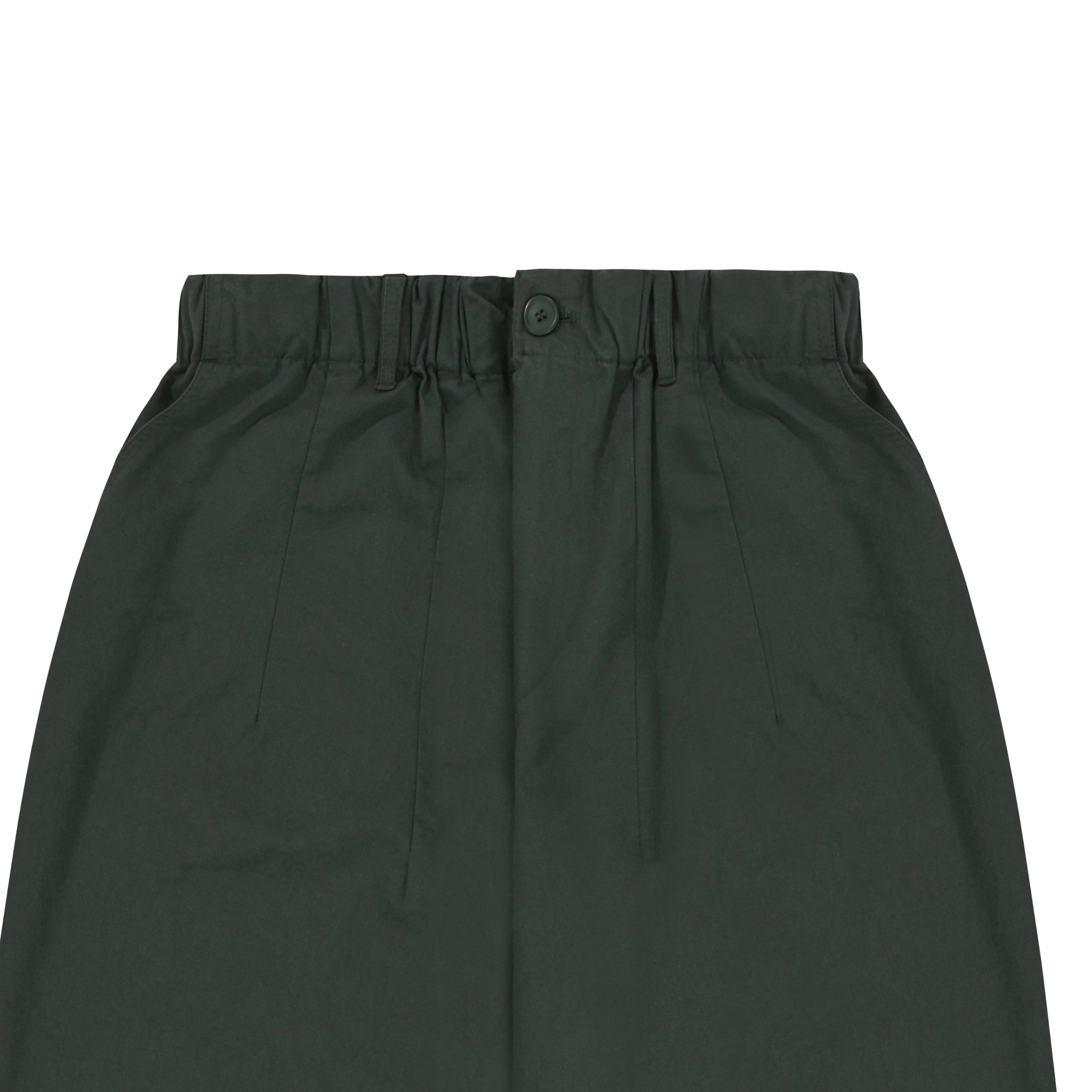 Dark green pants with an elastic waistband on a white background