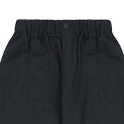 Navy pants with an elastic waistband on a white background