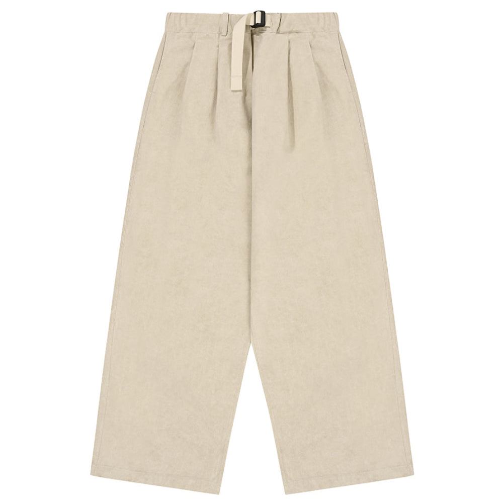 Beige wide-leg pants with a belt on a white background