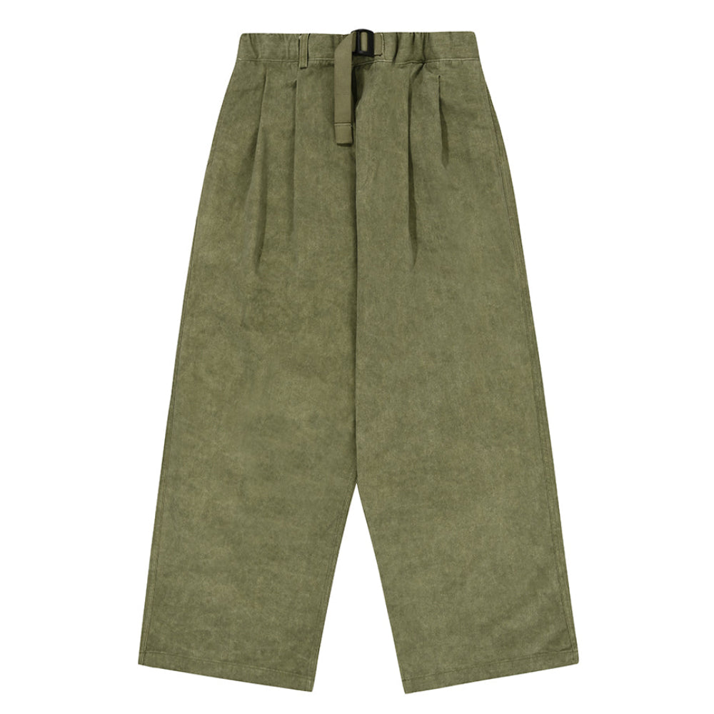 Green pants with a belt on a white background