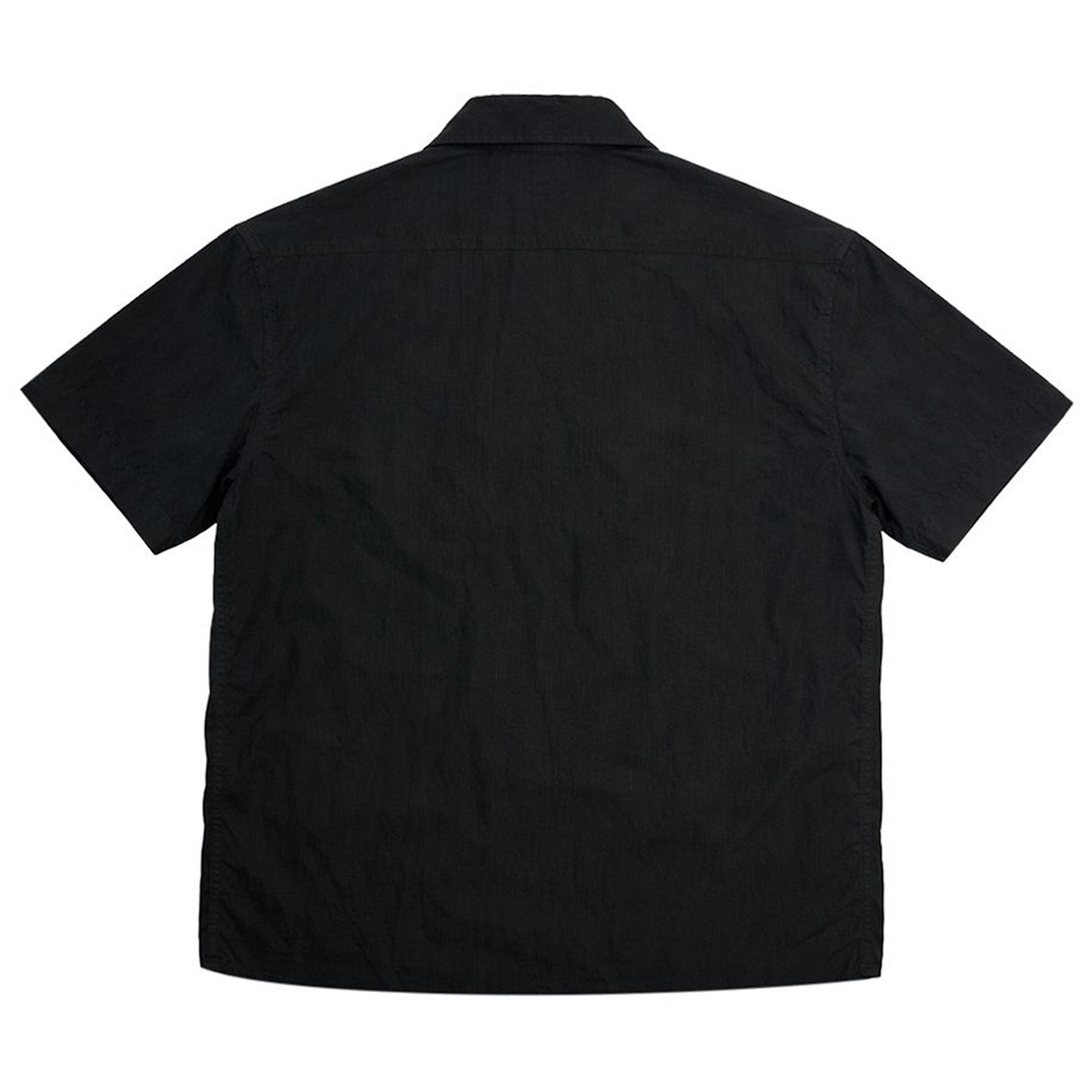 back view of Black short-sleeve shirt on a white background