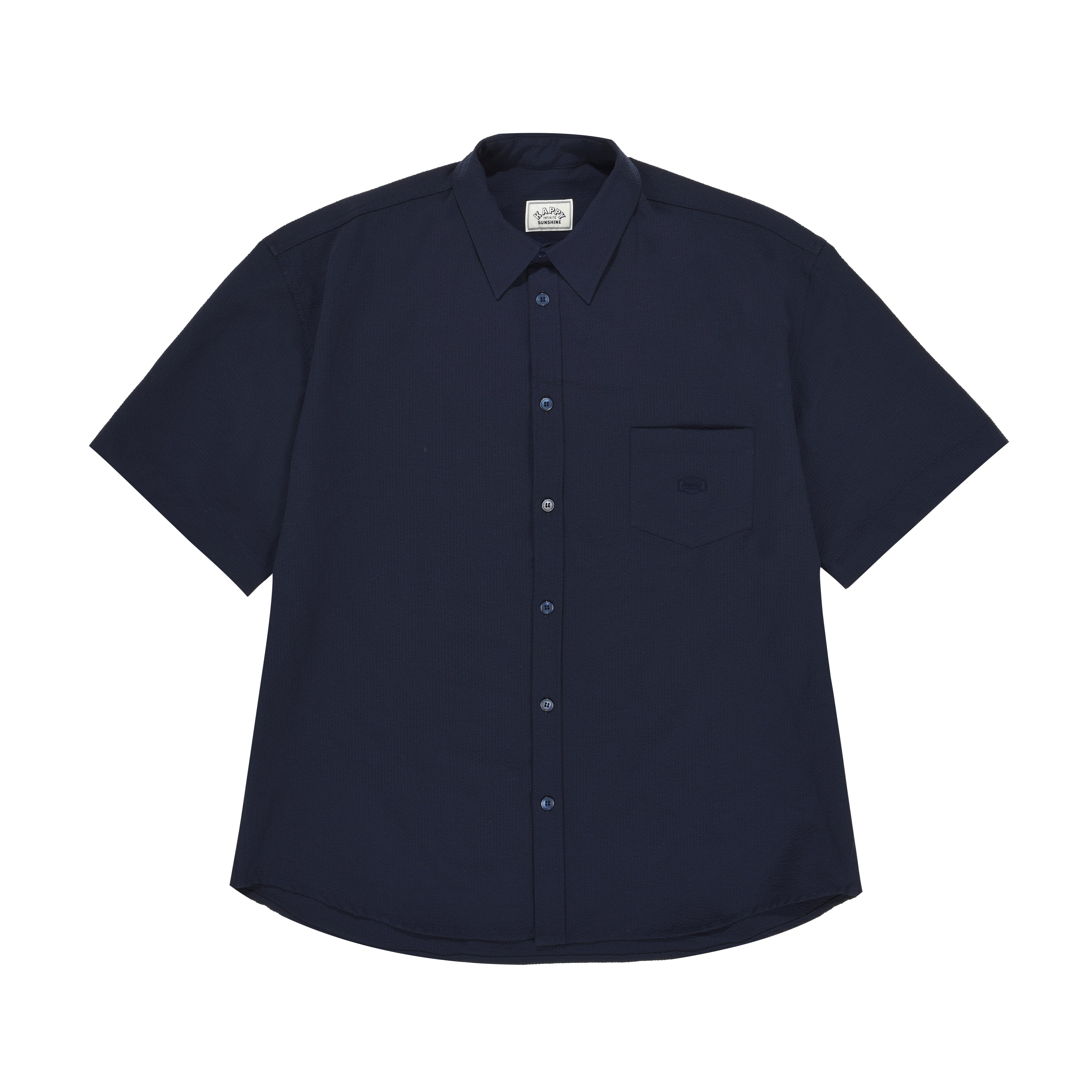 Navy short-sleeve shirt on a white background