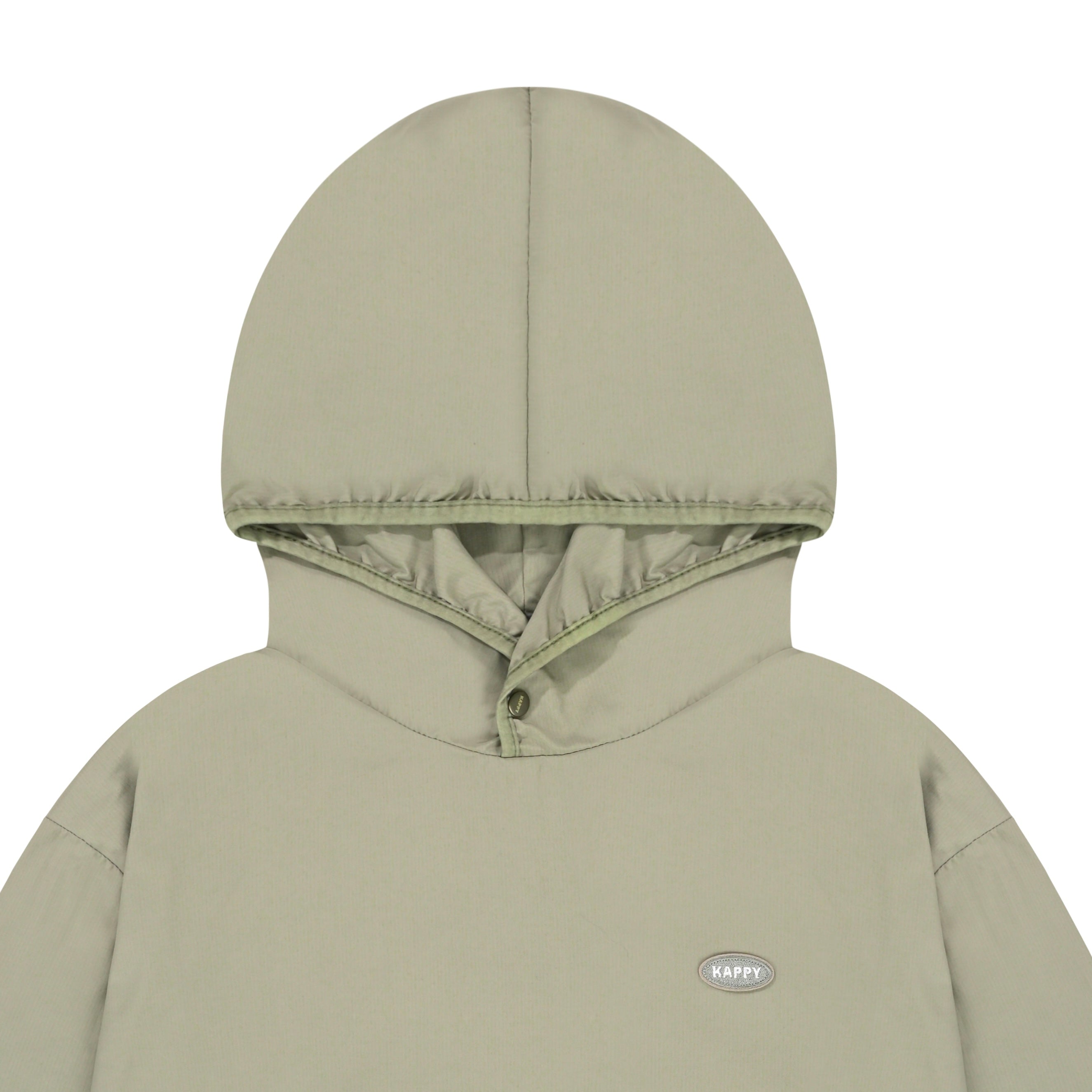 Light green hooded jacket with a brand logo on a white background