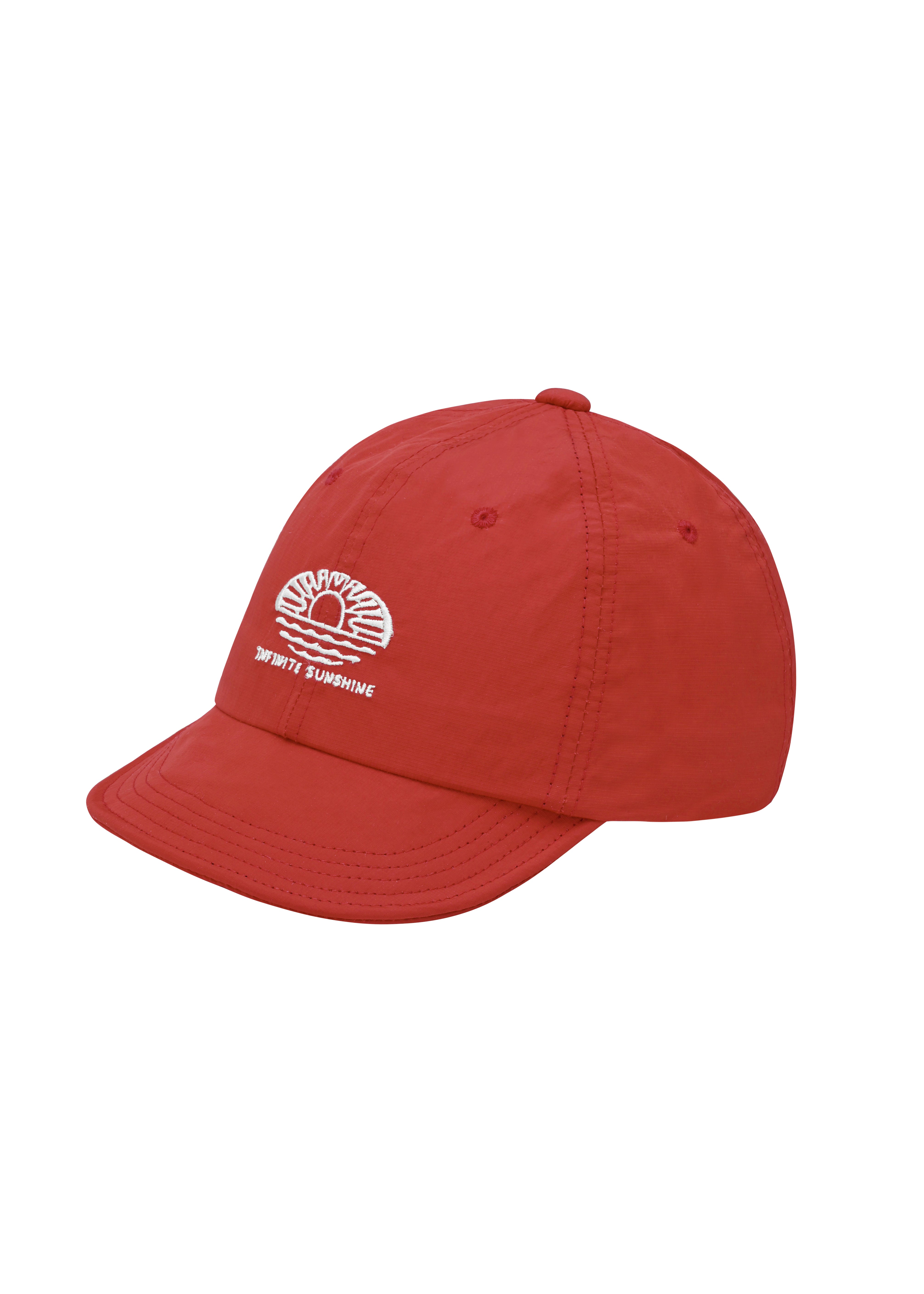 Red cap with a white "Infinite Sunshine" embroidery on the front