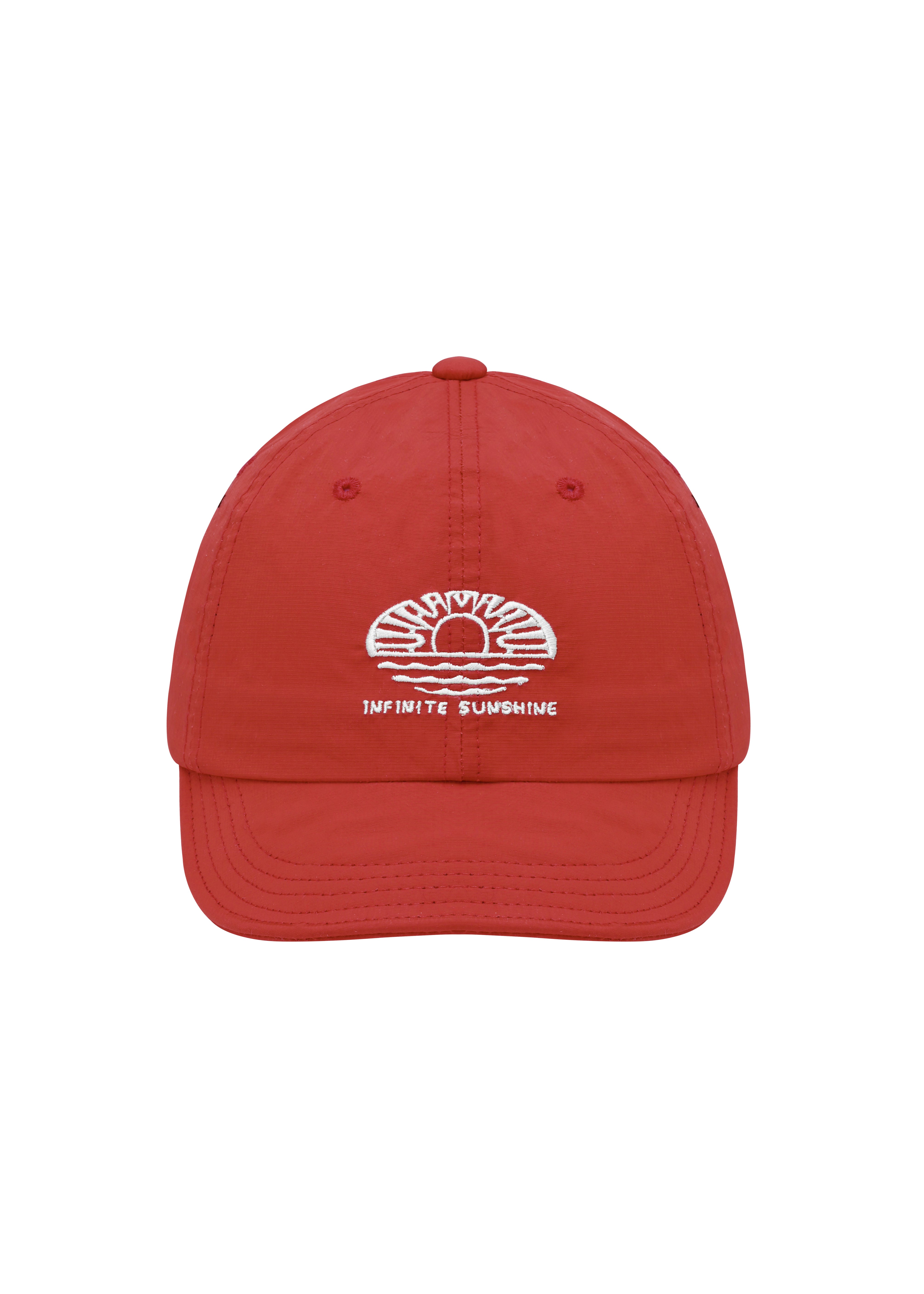 Red cap with a white "Infinite Sunshine" embroidery on the front