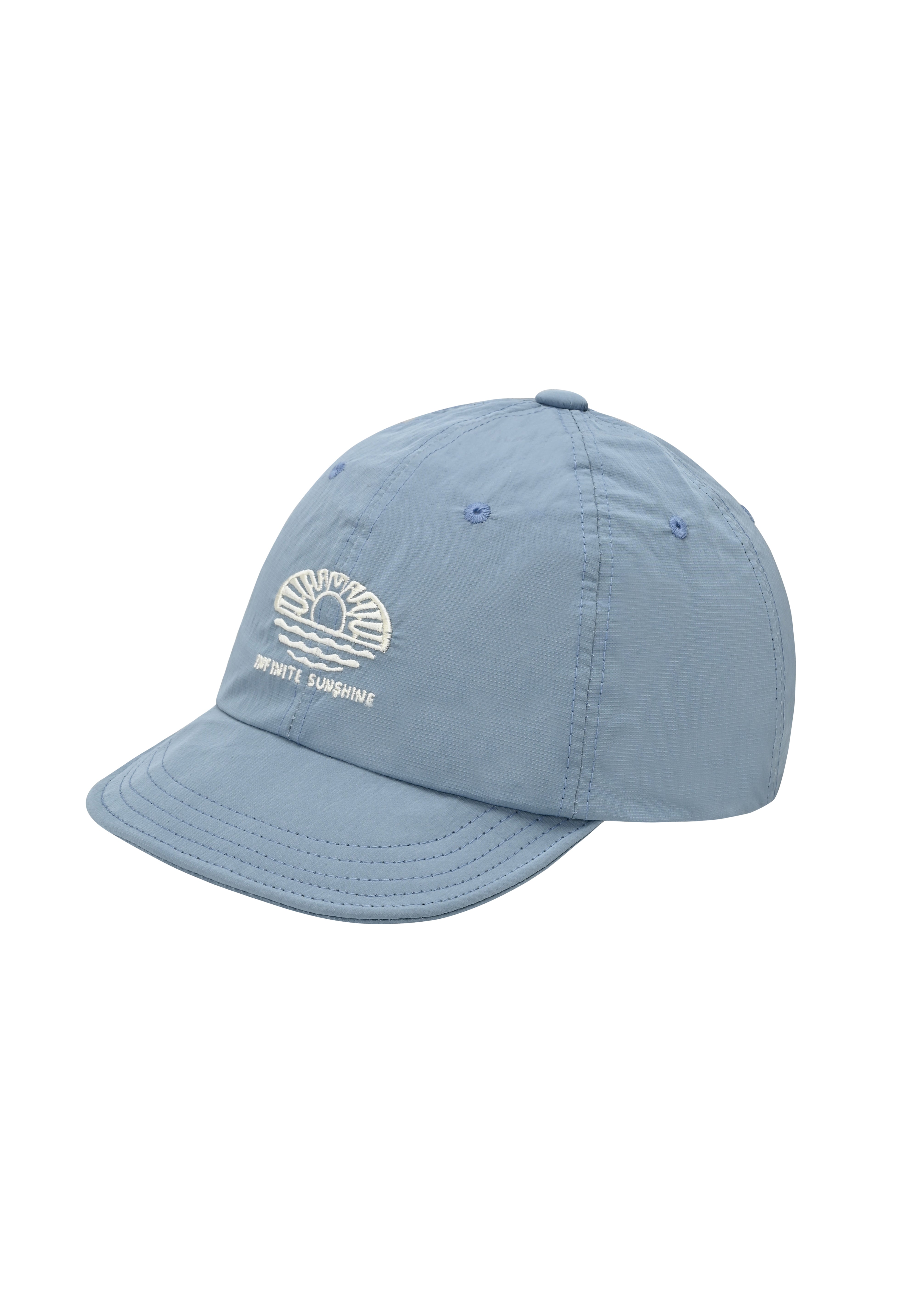 Light blue cap with "infinite sunshine" embroidery on the front on a white background