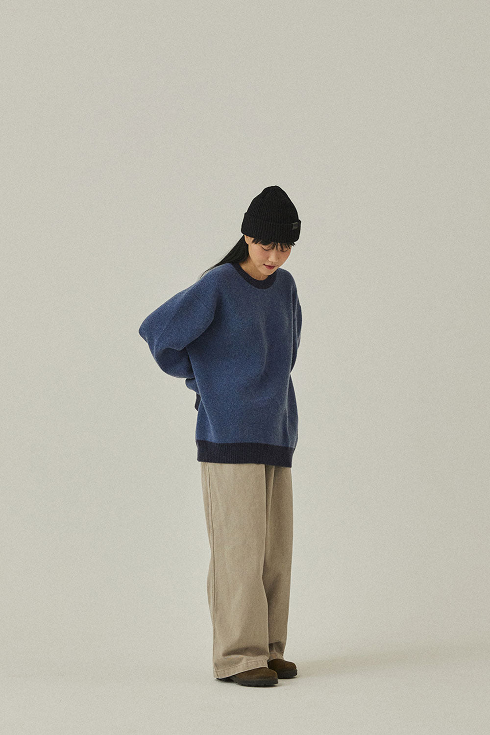 Ringer Round Wool Knit (Blue)