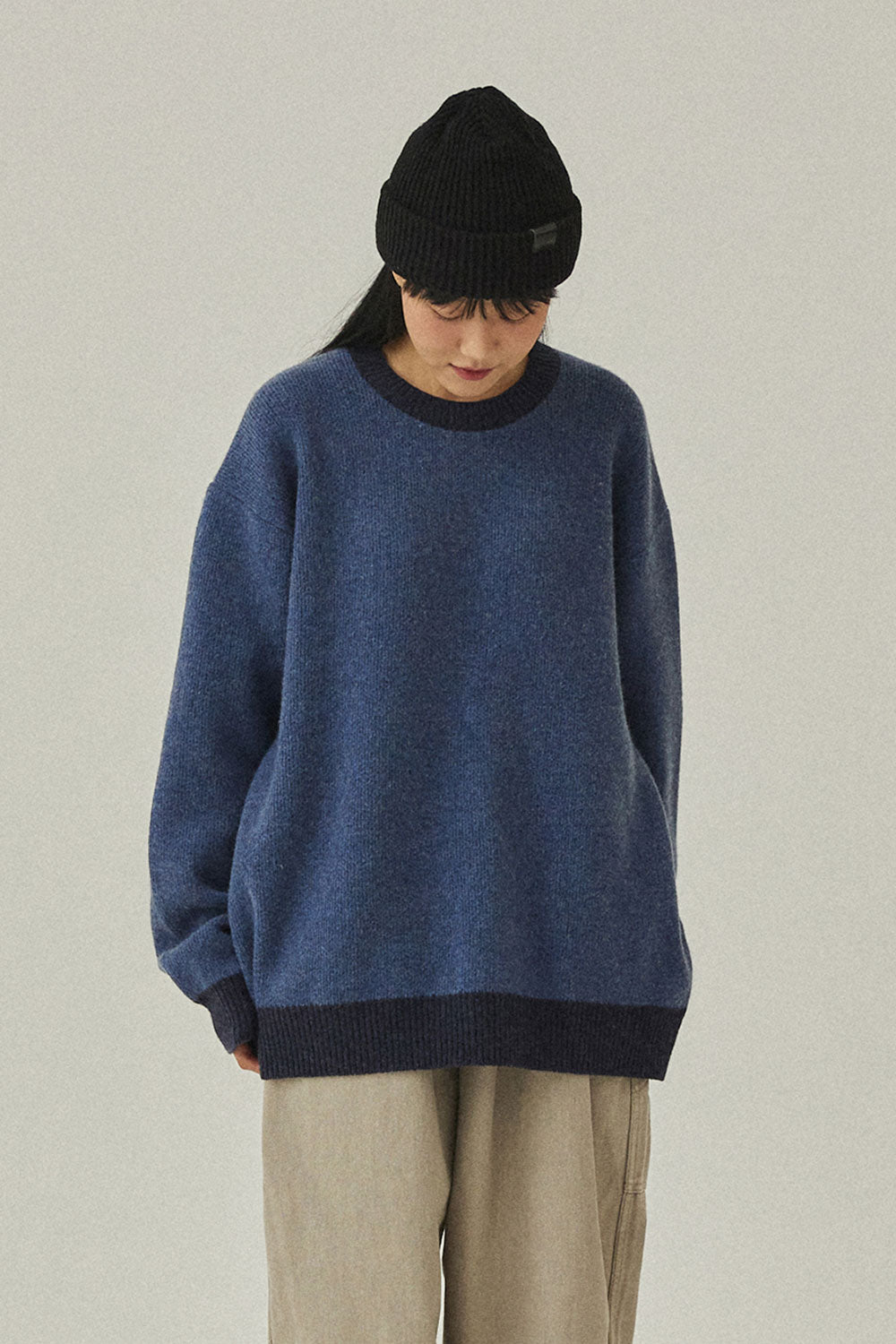 Ringer Round Wool Knit (Blue)