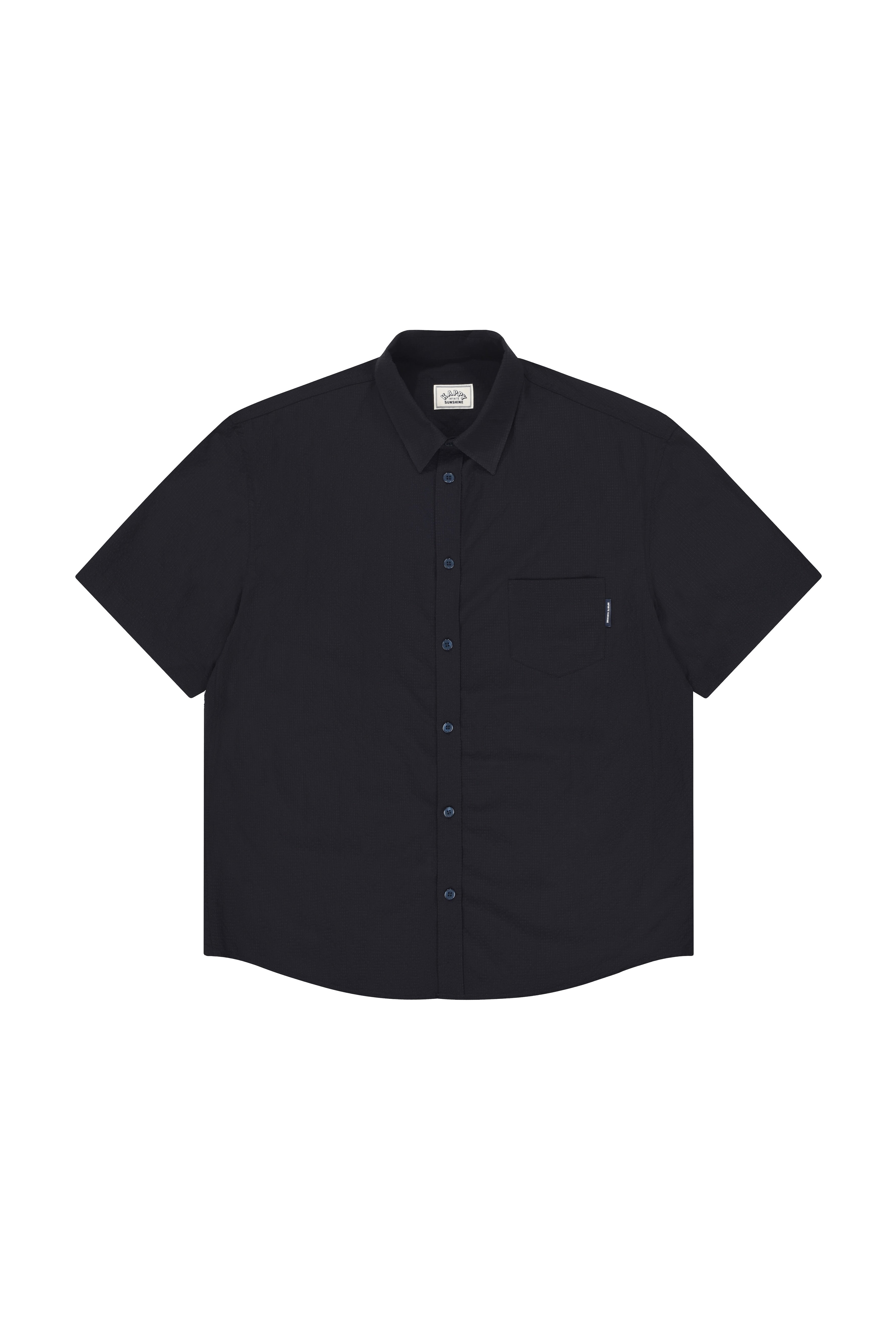 Seersucker Check Half Shirt (Navy)