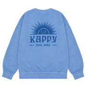 Light blue sweatshirt with 'Kappy' logo on the back against a white background