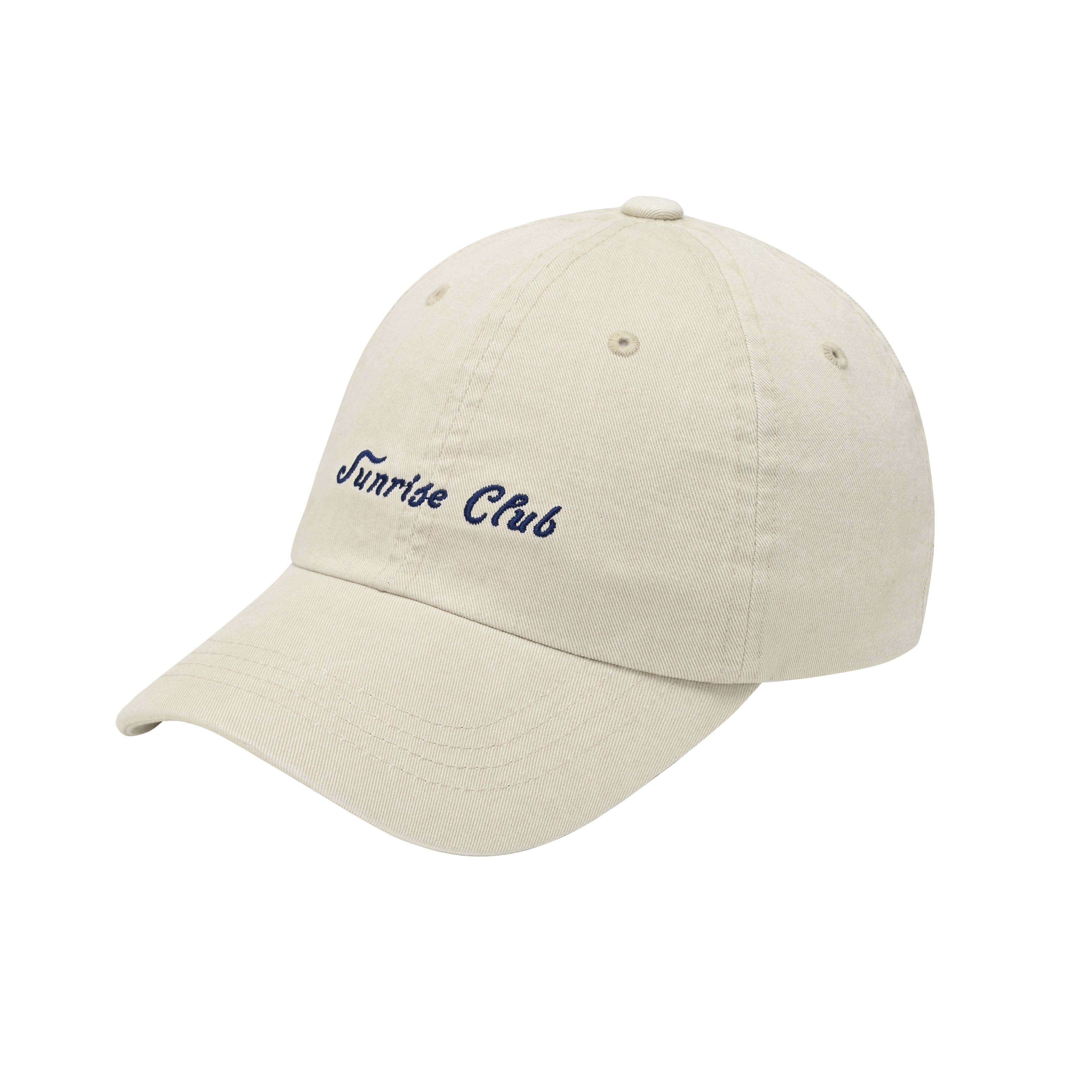 Beige cap with 'Sunrise Club' text on a white background